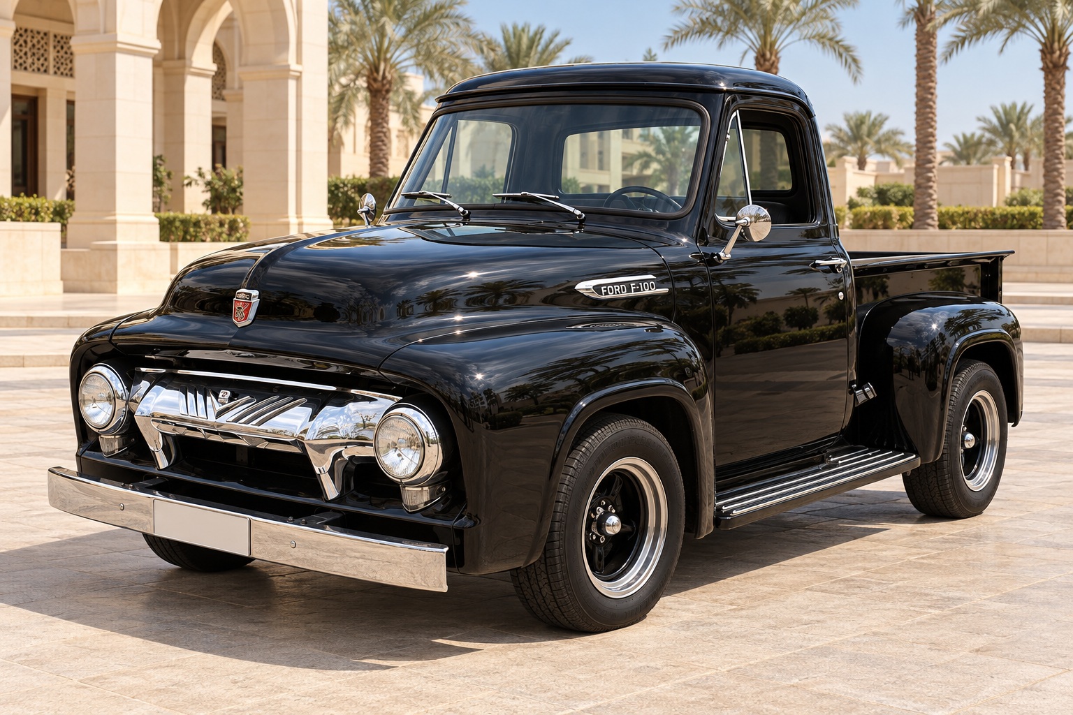 Ford F-1 / F-100 — صورة توضيحية واقعية مولدة بالذكاء الاصطناعي؛ تمثيلية وليست تصويراً لوحدة مختبرة أو إثباتاً لكل سنة وفئة