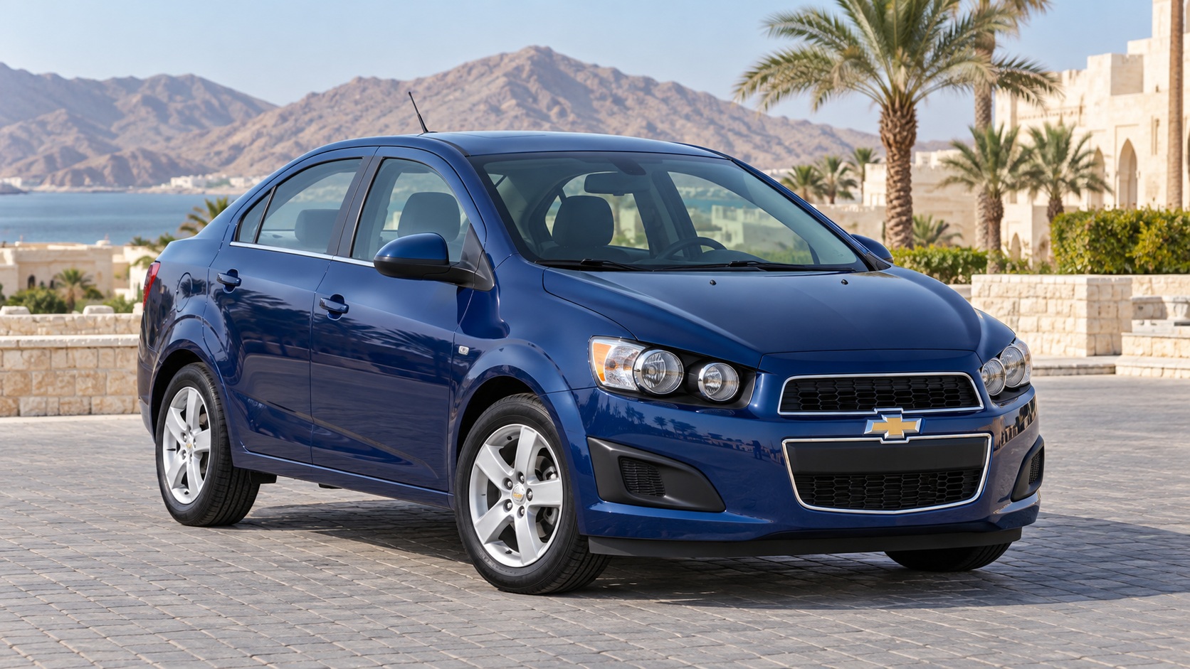 Chevrolet Sonic — صورة توضيحية واقعية مولدة بالذكاء الاصطناعي؛ تمثيلية وليست تصويراً لوحدة مختبرة أو إثباتاً لكل سنة وفئة