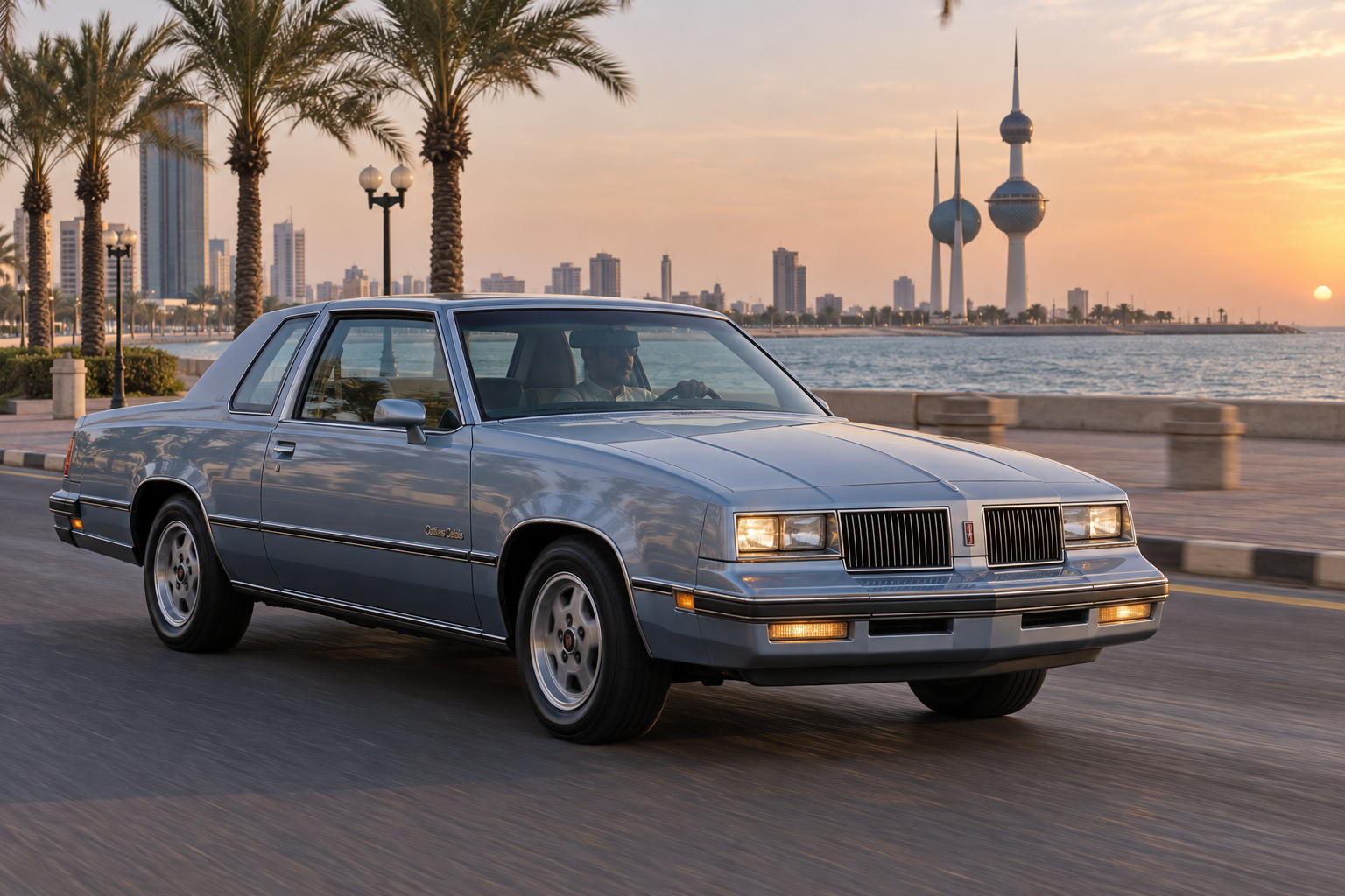 أولدزموبيل Cutlass Calais على واجهة الكويت البحرية