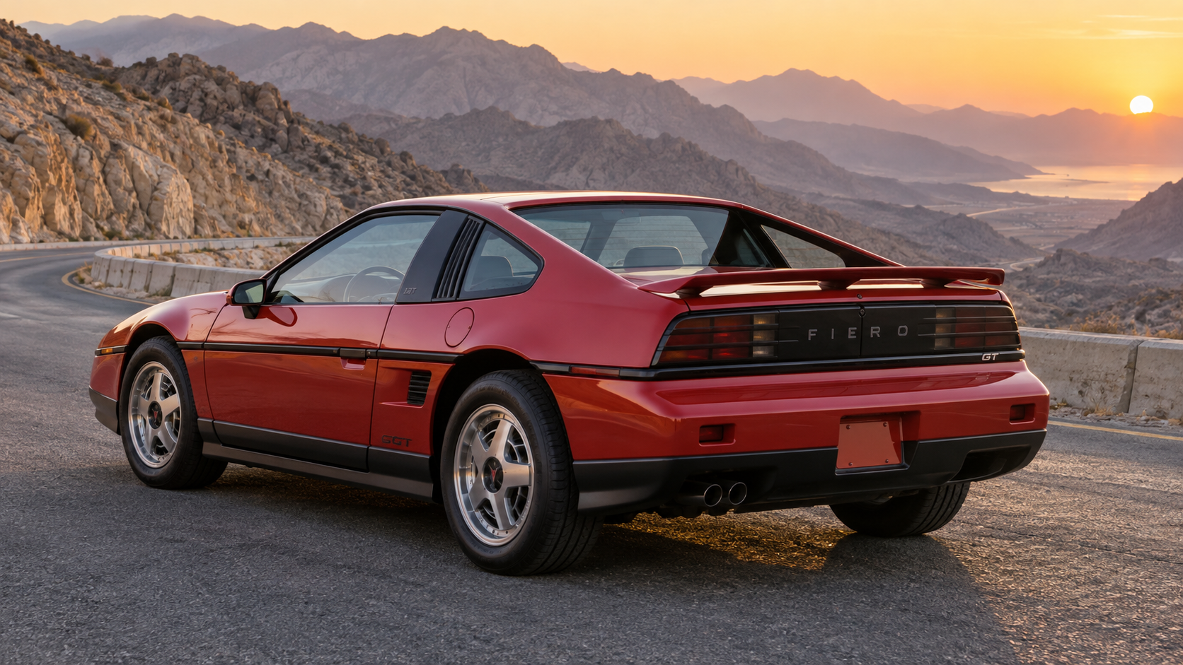 بونتياك Fiero GT على طريق جبلي في عُمان