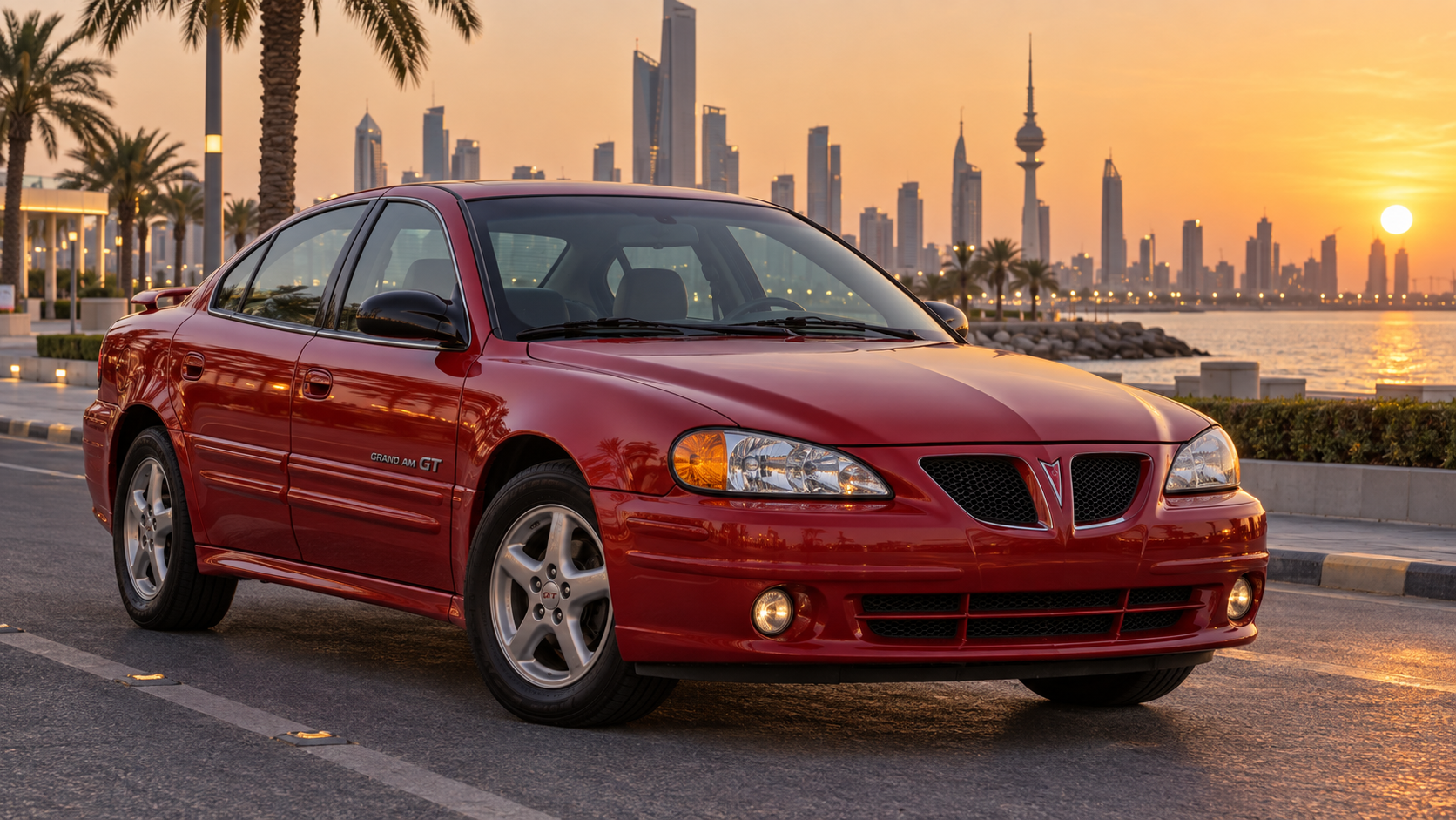 بونتياك Grand Am GT على طريق ساحلي في الكويت