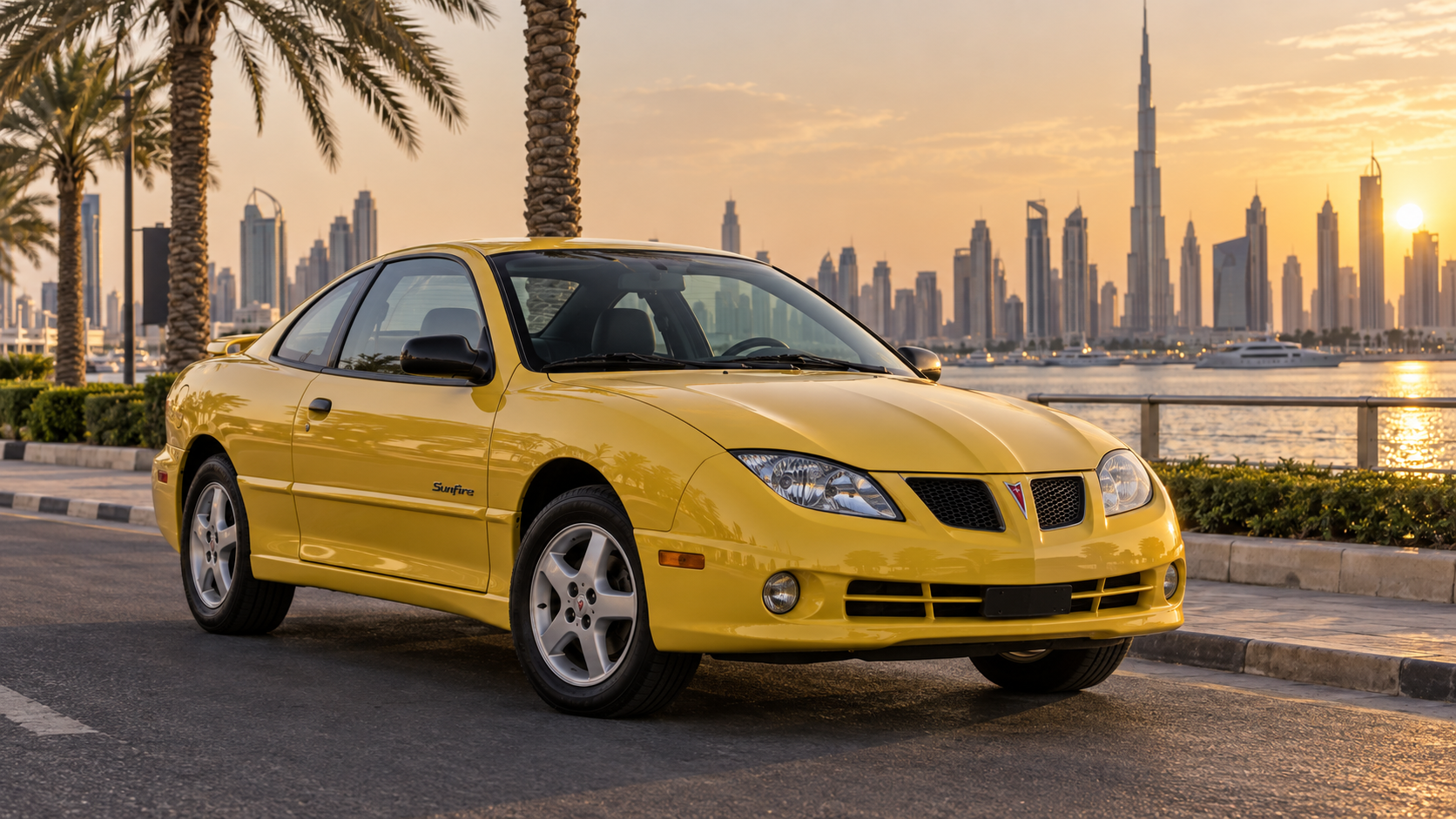 بونتياك Sunfire كوبيه على طريق ساحلي في دبي