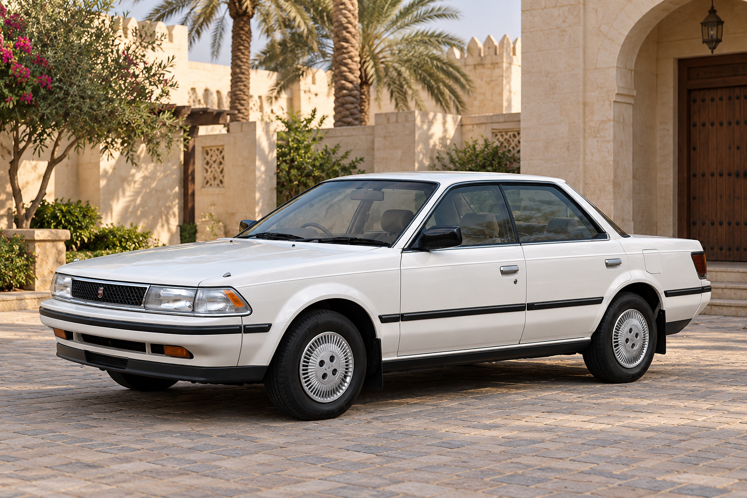 تويوتا كارينا ED ST160 بيضاء بهيئة 1985 في ساحة خليجية