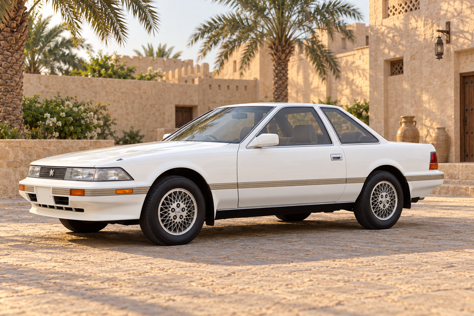 تويوتا سوارر GZ20 بيضاء بهيئة 1986 في ساحة خليجية